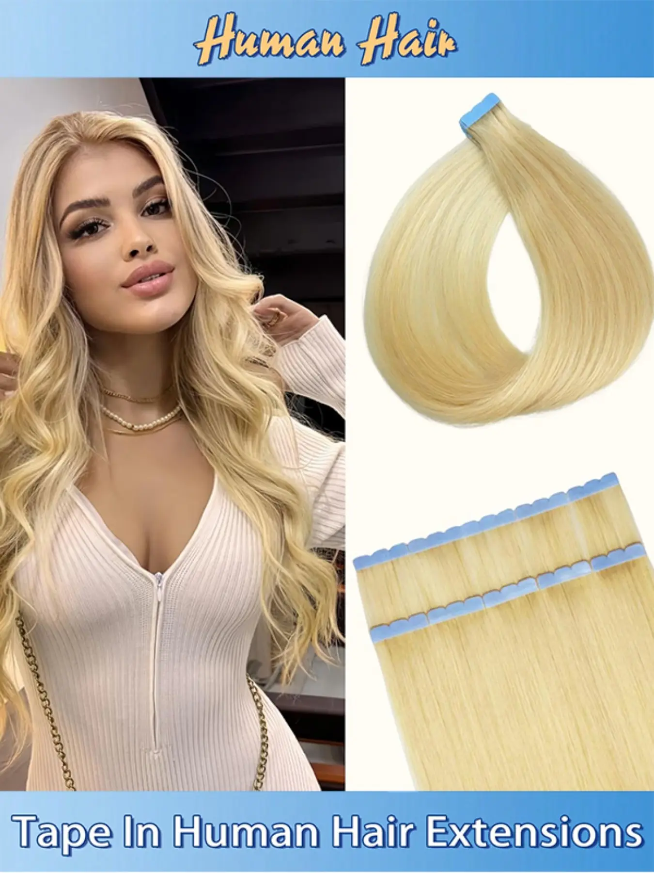 10 Piece Mini Tape-In Human Hair Extensions, Brazilian Virgin Hair, Micro Adhesive Tape, Invisible Hair Pieces for Women, Easy Wear