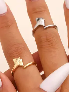 Devilfish Open Ring, New Creative Ocean Style Manta Ray Fish Finger Ring, Versatile Simple Multi-Occasion Wear, Geometric Design Ring