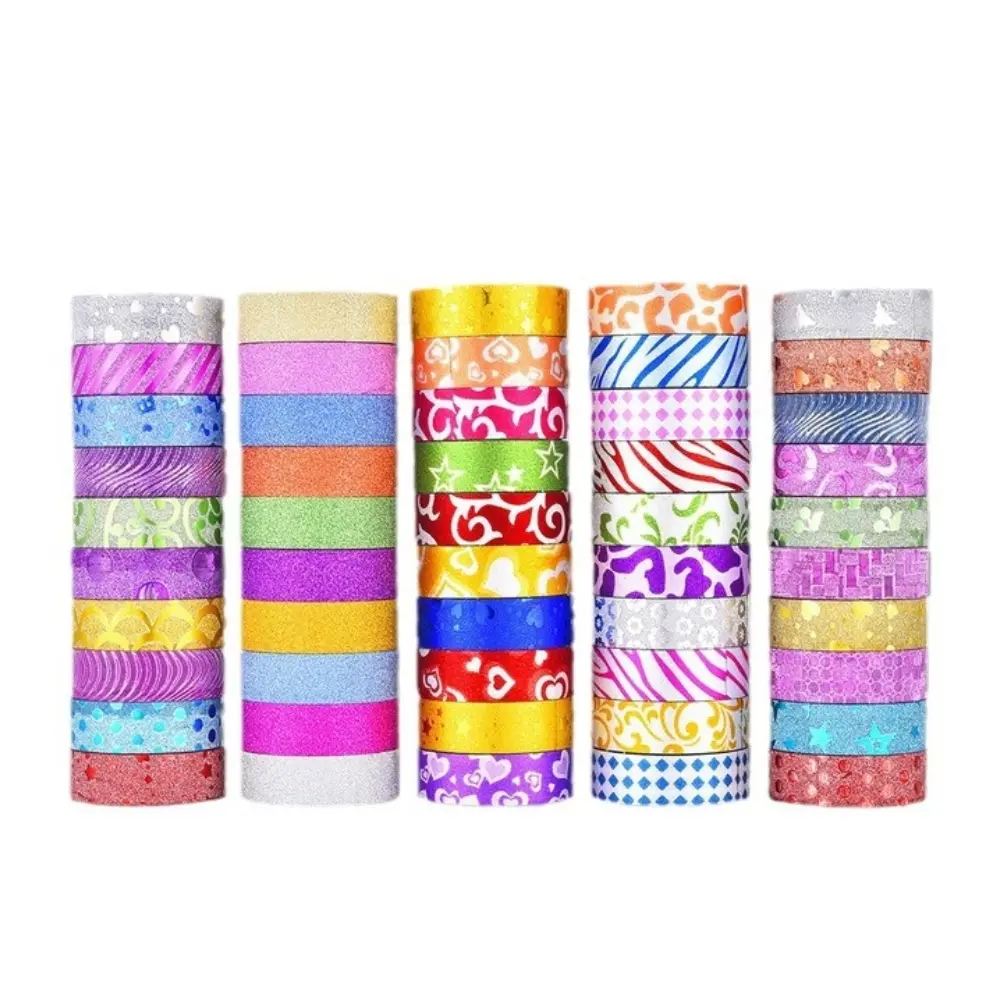 50 Rolls Random Color Glitter Stickers Paper Adhesive Tapes DIY Decorative Label Craft Stickers For Office School Gift Packing Assorted Stickers