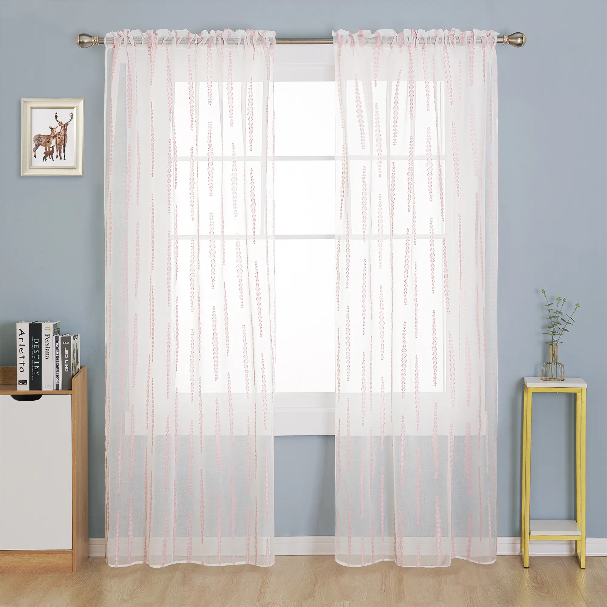 Deconovo Jacquard Cutwork Sheer Curtains with Chenille Texture, Dual Rod Pocket Window Drapes for Bedroom and Living Room