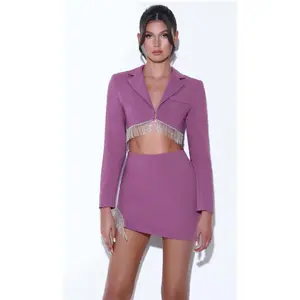 Cystal Fringe Blazer Skirt Set