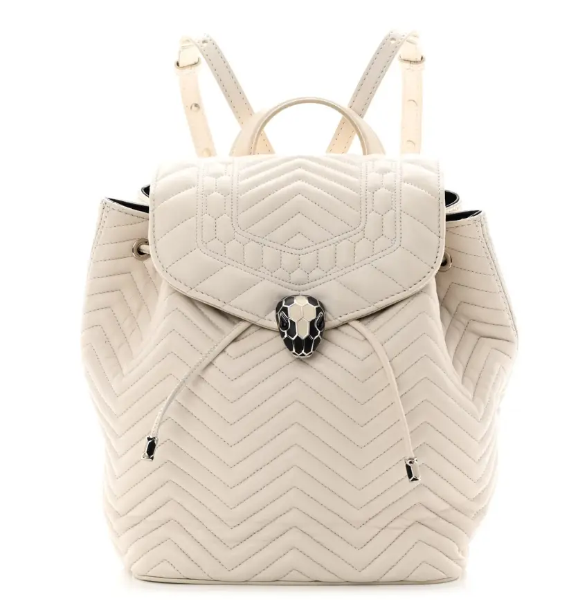 Pre-owned Bvlgari Bulgari Calfskin Quilted Serpenti Forever Backpack White yj0039