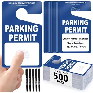 500 count Plastic Parking  Hang Tags Red Blank Rearview Mirror Placards Thick 18 Mil  PVC 3x5 Inch Single-Sided Printing with 5 Marker Pens for Temporary Parking Passes (500, Blue)
