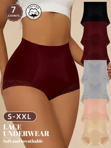 Women's Cotton Lace High-Waisted Underwear Set, Soft Breathable Comfort Fit Design, Multiple Colors Available, Sizes S-Xxl, Lingerie, High Waisted Panties