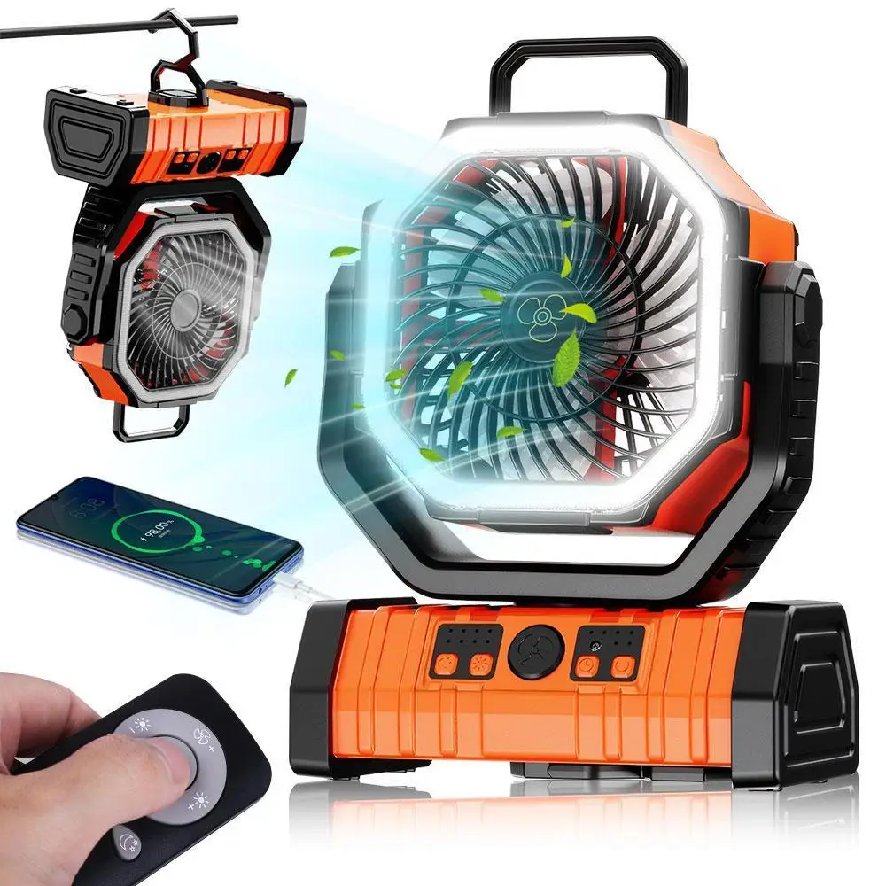Portable Fans Camping Fan Rechargeable with LED Lantern, 20000mAh Battery Powered Travel Fan with 1-8 Hour Timing Function, 270° Head Rotation, 4 Spee