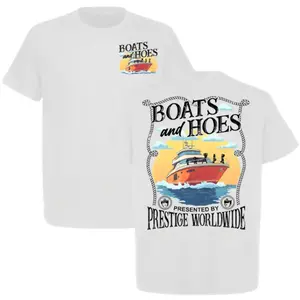 100% cotton crew neck short sleeve Boats And Hoes   Prestige Worldwide summer atmosphere Classic casual men's T-shirt everyday wear comfortable and versatile