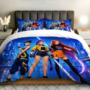 3PCS Duvet Cover Set, 1 Duvet+2 Pillowcases(Without filler), Futuristic Gaming Character Fantasy Urban theme, Halloween bedding set, Gamer Merchandise Suitable for decoration bedroom, dorm, apartment, gaming room, Bed Sets