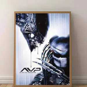 1pc Alien vs. Predator Frameless Canvas Art Print - 12x18 Inch, Dramatic Sci-Fi Wall Decor for Living Room, Bedroom, Office, Bar - Perfect Gift Idea, Indoor Use Only, Bedroom Wall Decor |   SciFi Theme Decor |   Detailed Artwork, Predator Movie Decor