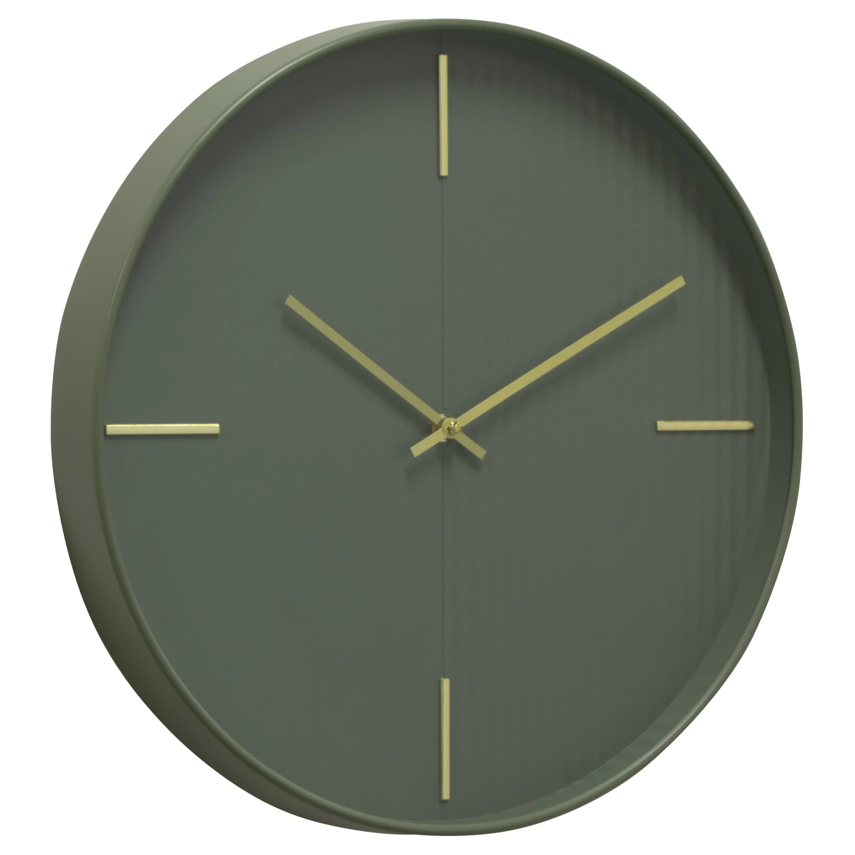 ZEN GROVE Minimalist Wall Clock, 15.75” Modern Green Wall Clock with Gold Accents, Subtle Stripe Face, Quartz Movement, Glass Cover, Green / Gold 73024