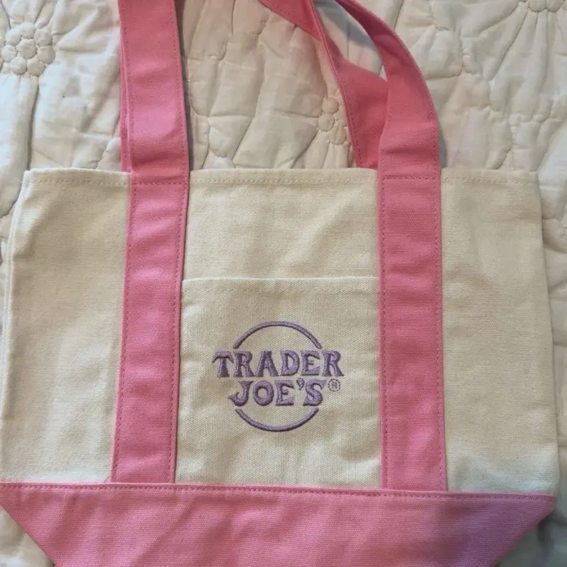 Trader Joes Tote Bag - Beige & Pink, Adjustable Straps, Featuring Logo Design