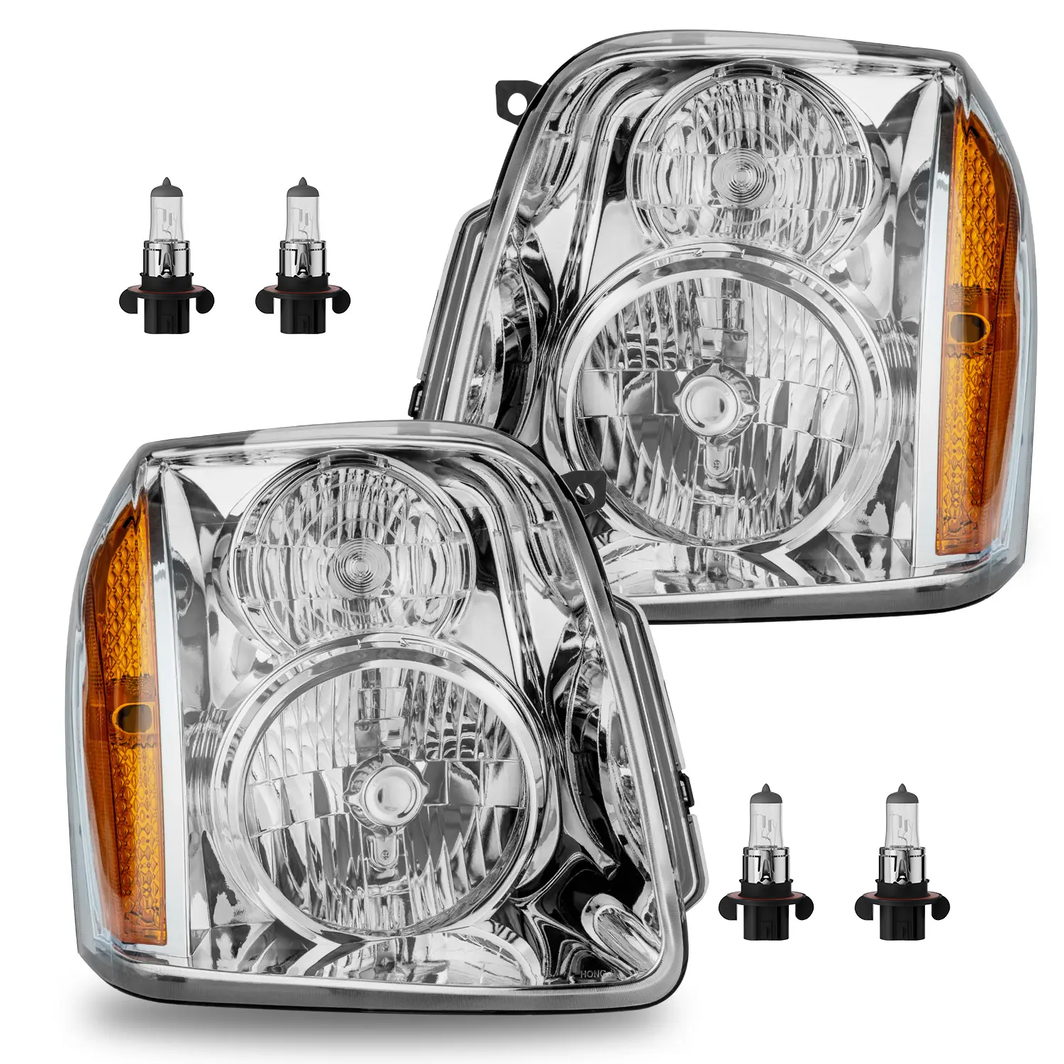 Headlights Assembly with Bulbs for 2007-2014 GMC Yukon/ Yukon XL 1500/2500 Halogen OE Style Pair Headlamps Passenger and Driver Side #15861025, 15861026