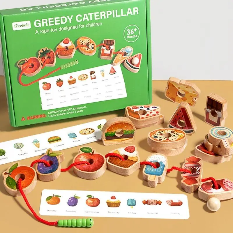 Wooden Greedy Caterpillar Bead String Game Set, Educational Toy for Kids, Fun, Family Fun Game, Tabletop Games, Party Game Set, Enhances Logic Creativity Coordination Skills