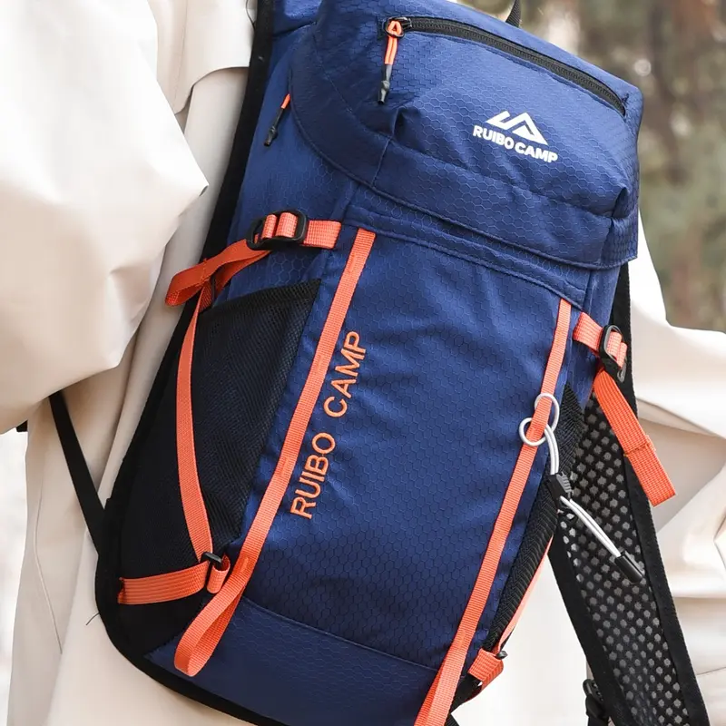 1pc Nylon hiking backpack, lightweight multi pocket outdoor backpack with mesh bag and compression strap, durable camping travel backpack, suitable for hiking, mountaineering and daily commuting use, Multi Compartment Backpack, Hiking Trekking Rucksack