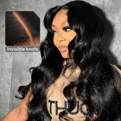 UNice Glueless 5x5 HD Lace Closure Human Hair Body Wavy Wig Pre-Cut Pre-Plucked Hairline Bleached Knots Human Hair Wigs with Drawstring Cap Natural Look & Scalp,Wigs for Beginners