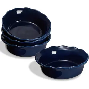 Pie Pans, 6.8 inch Small Chicken Pot Pie Plates 16 oz Deep Dish Pie Pan Ceramic Baking Plates for Dessert Oven Safe Round Baking Dish Pans Set of 4 - Blue