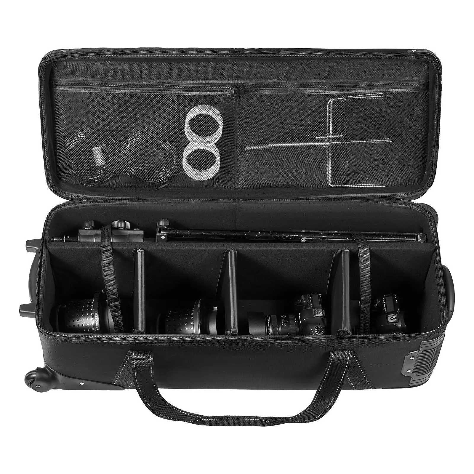 【Summerfinds】VEVOR Studio Equipment Trolley Case 35.83 x 11.81 x 14 in / 91 x 30 x 35.5 cmRolling Camera BagCarrying Bag with Wheels Straps Padded Compartment Handlefor Light StandsTripodsTelescopes
