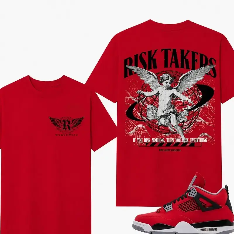 Toro Bravo  AJ4 Sneaker Match Tees Red Risktakers Worldwide 2 Sides | 90s Vintage Hip Hop T-Shirt | Retro Sneakerhead Apparel for Men & Women | Unisex Gift Shirt Menswear Sleeves Classic