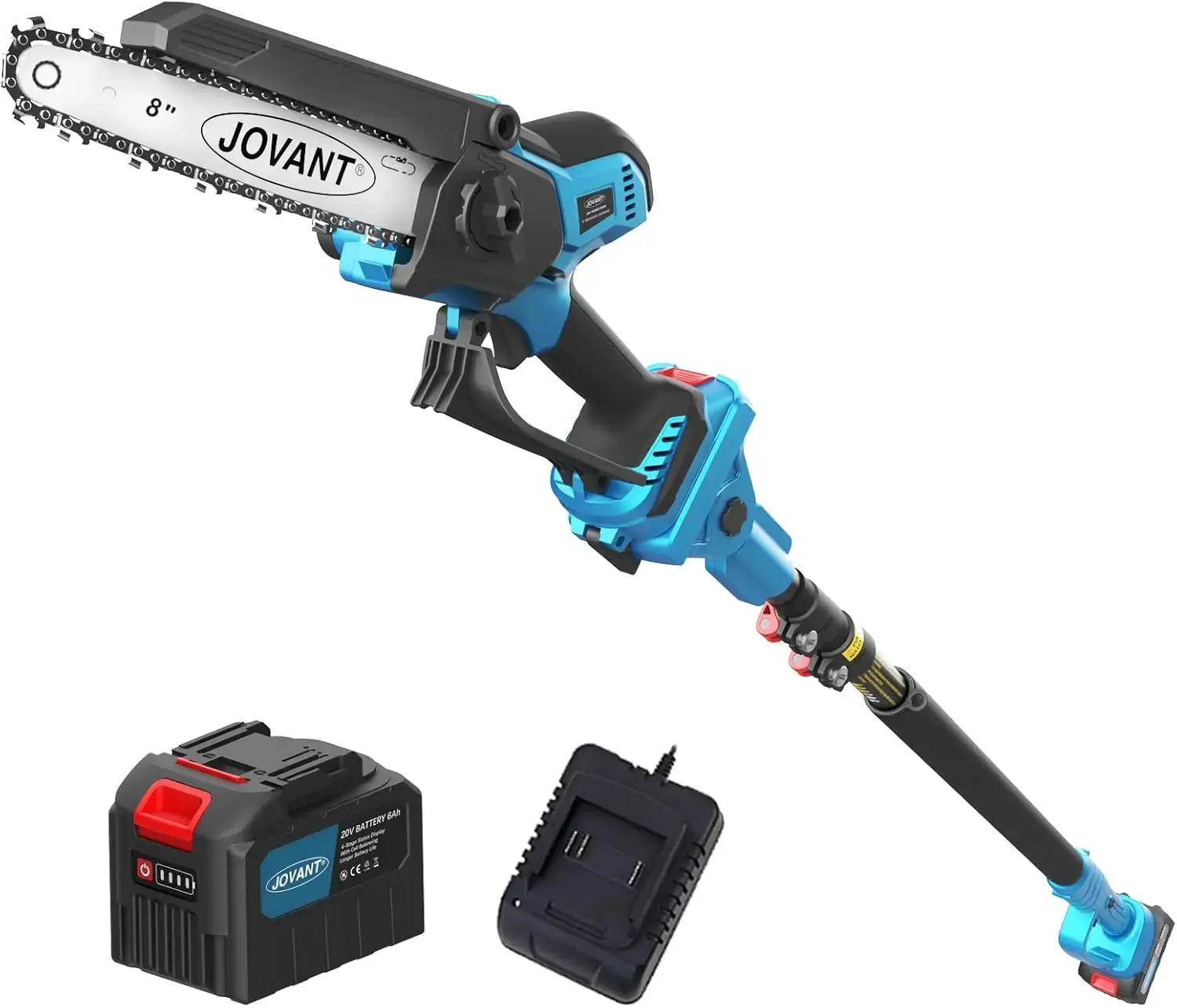 Jovant 8 Inch Cordless Electric Pole Saw with 1x 6.0Ah Battery, Powered Chainsaw with Extension Pole for Tree Trimmer Branch Cutter Suitable for Garden Pruning and Wood Cutting