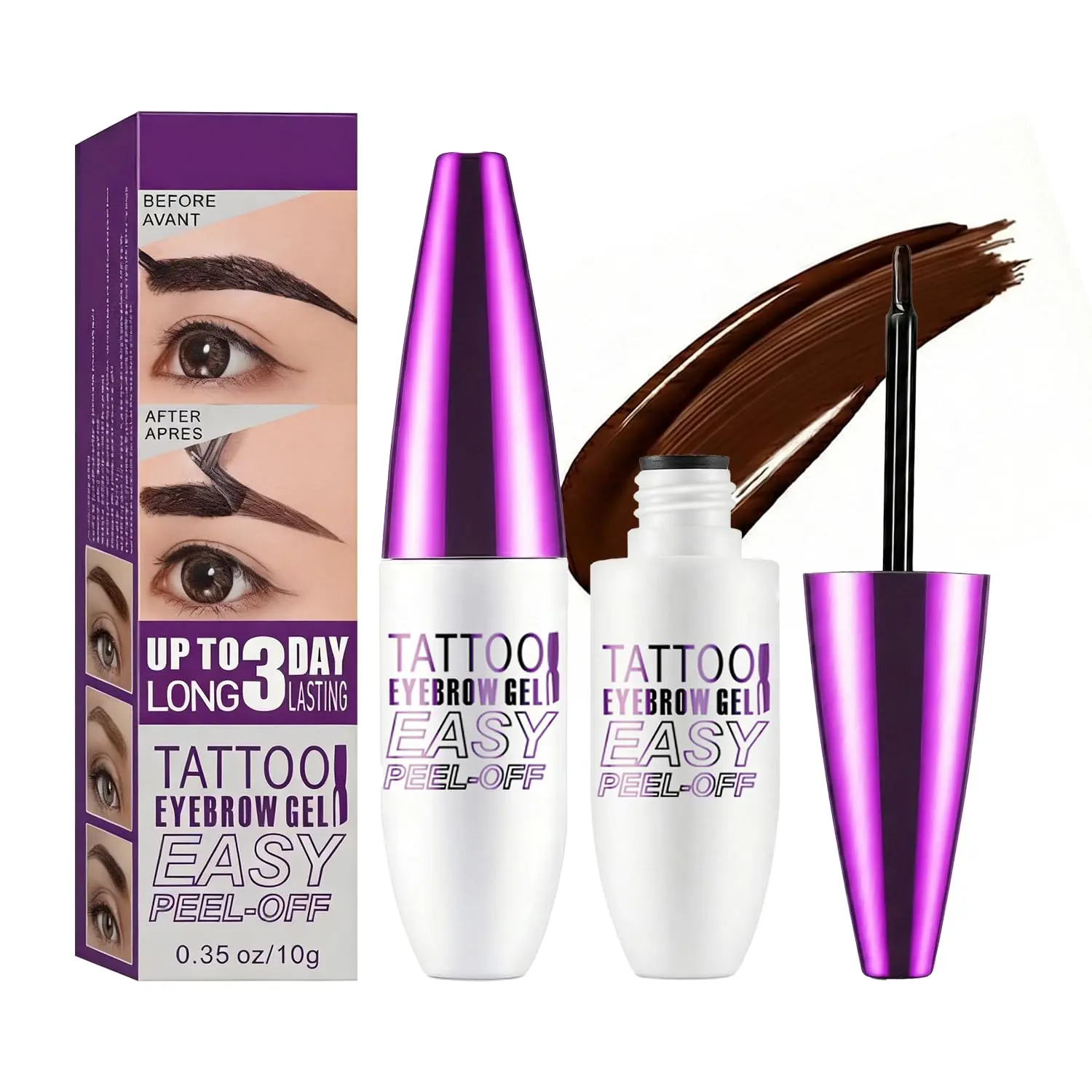 Eyebrow Gel, Waterproof & Smudge-Proof,3D Natural Hair-Stroke Finish,Long Lasting Up to 3 Days,Easy Application for Beginners,0.35oz/10g