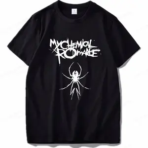 Vintage My Chemical Romance Spider Logo Emo Punk Rock Band Men's Oversized Graphic T-Shirt | Retro Alternative Rock MCR Band Tee Streetwear Bootleg Fan Gift Novelty Tee