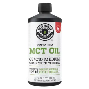 Premium MCT Oil, Left Coast Performance, 32 fl Oz 100% Coconut, C8 C10 for Sustained Mental Energy & Focus Support - Palm Free Vegan
