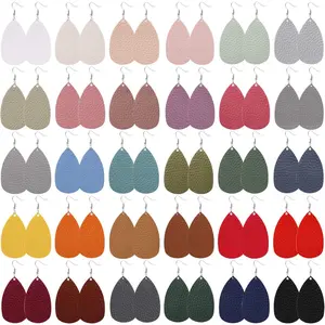 30 Pairs of Teardrop Double-sided Leather Earrings with 30 Color for Women Jewelry Fashion and Valentine Birthday Party Gift