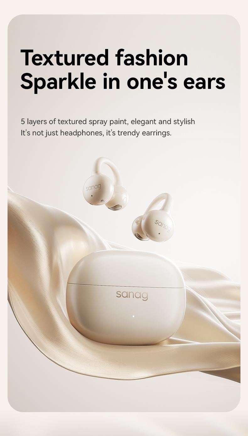 Sanag Z60S Open-ear wireless Bluetooth headset with comfortable wearing, HiFi stereo sound, stable call, and IPX4 waterproof. Perfect for sports, work, and daily use.
