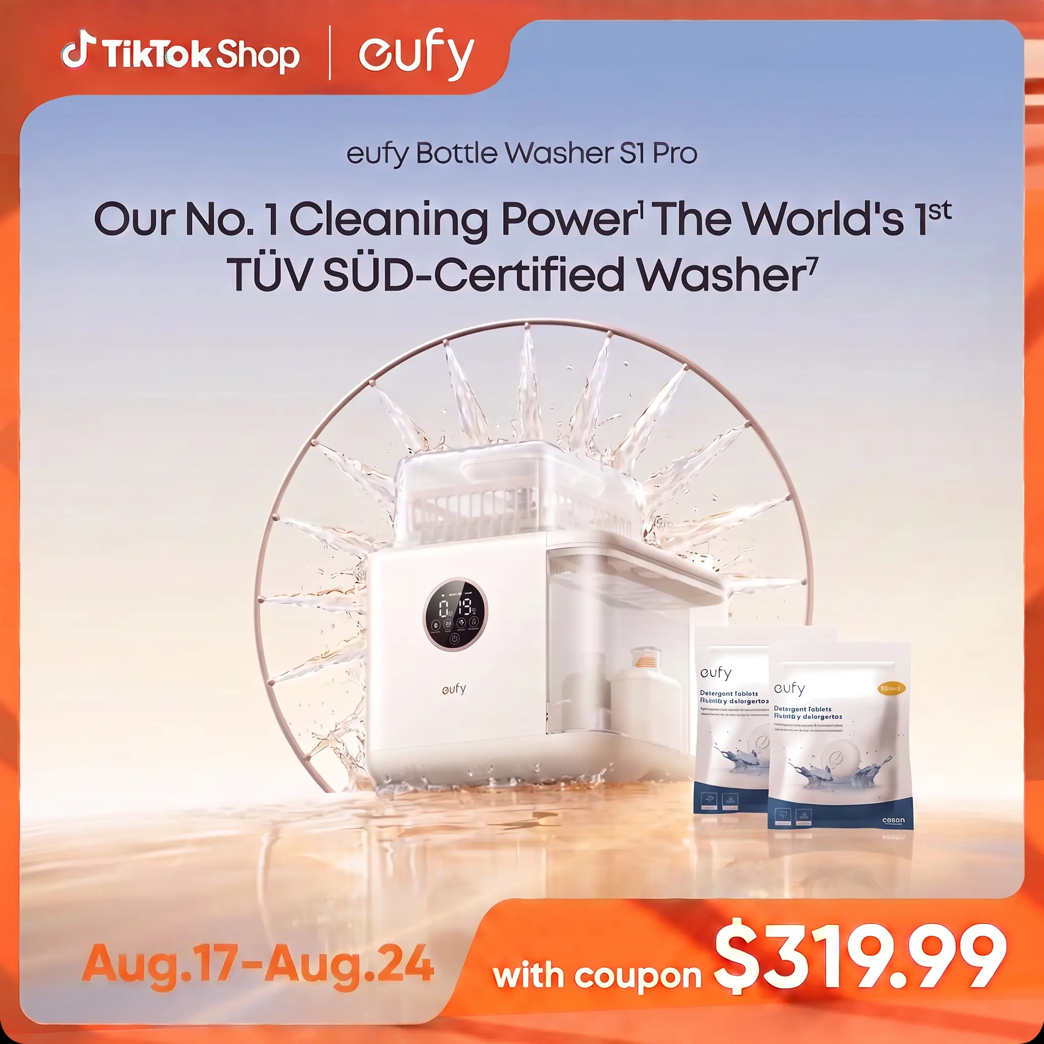 eufy Bottle Washer S1 Pro & Bottle Washer S1,  Built-in Water Softener, All-in-One 3D HydroBlast Washer, 212°F Steam Sterilizer & Thoroughly Fast Dryer, Largest 10-Bottle Capacity, Smart App Control, Hands-Free.