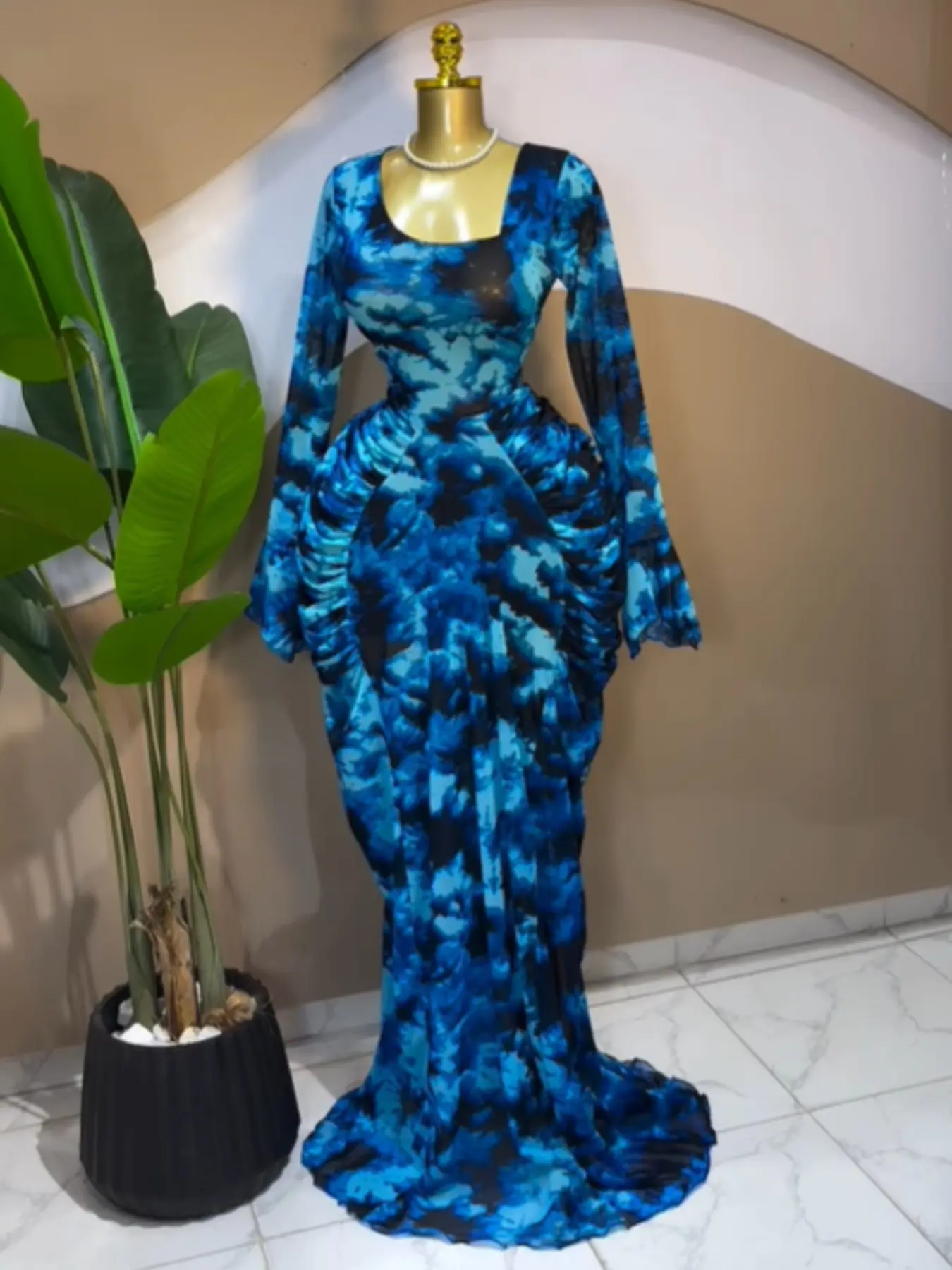 blue tie dye dress long sleeve Tie Dye Maxi Dress main image 0
