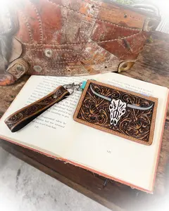 Longhorn Tooled Leather Card Holder