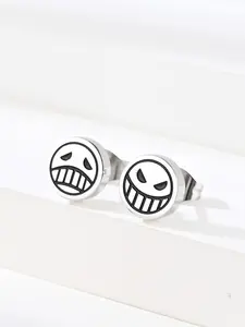 Japanese Retro Titanium Steel Asymmetric Cry Face Earrings, Cool Titanium Steel Ear Jewelry, Trendy Unisex Accessories, Asymmetrical Pierced