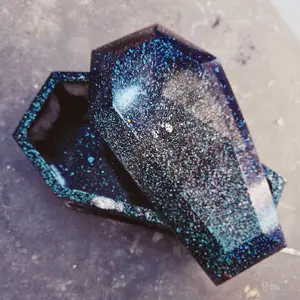 Six Feet Under-Black with Glittery Accents, Coffin Shaped Jewelry Container, Unique Design
