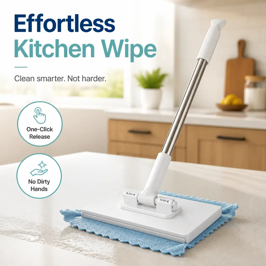 2-in-1 Snap-Grip Disposable Mop Set - No-Wash, 360° Rotatable, Hands-Free Cleaning Tool, Compatible with Rags & Paper Towels, for Hardwood Tile Floors, Window, Slide, Bath, Glass Surfaces, Home Essentials, 3Rd Gen Grip