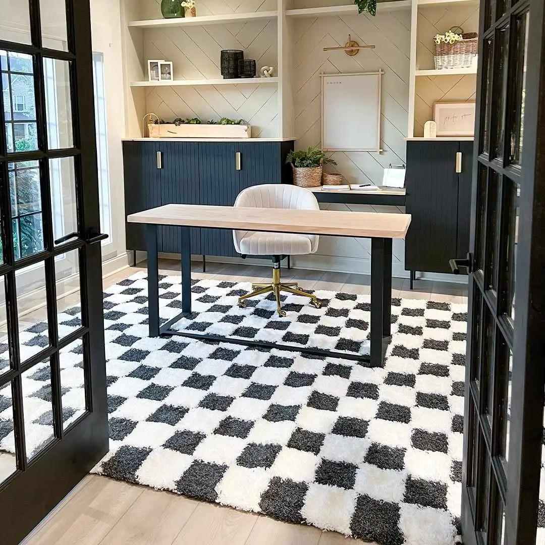Atira Black and White Checkered Plaid Geometric Pattern Decorative Rectangle Area Rug