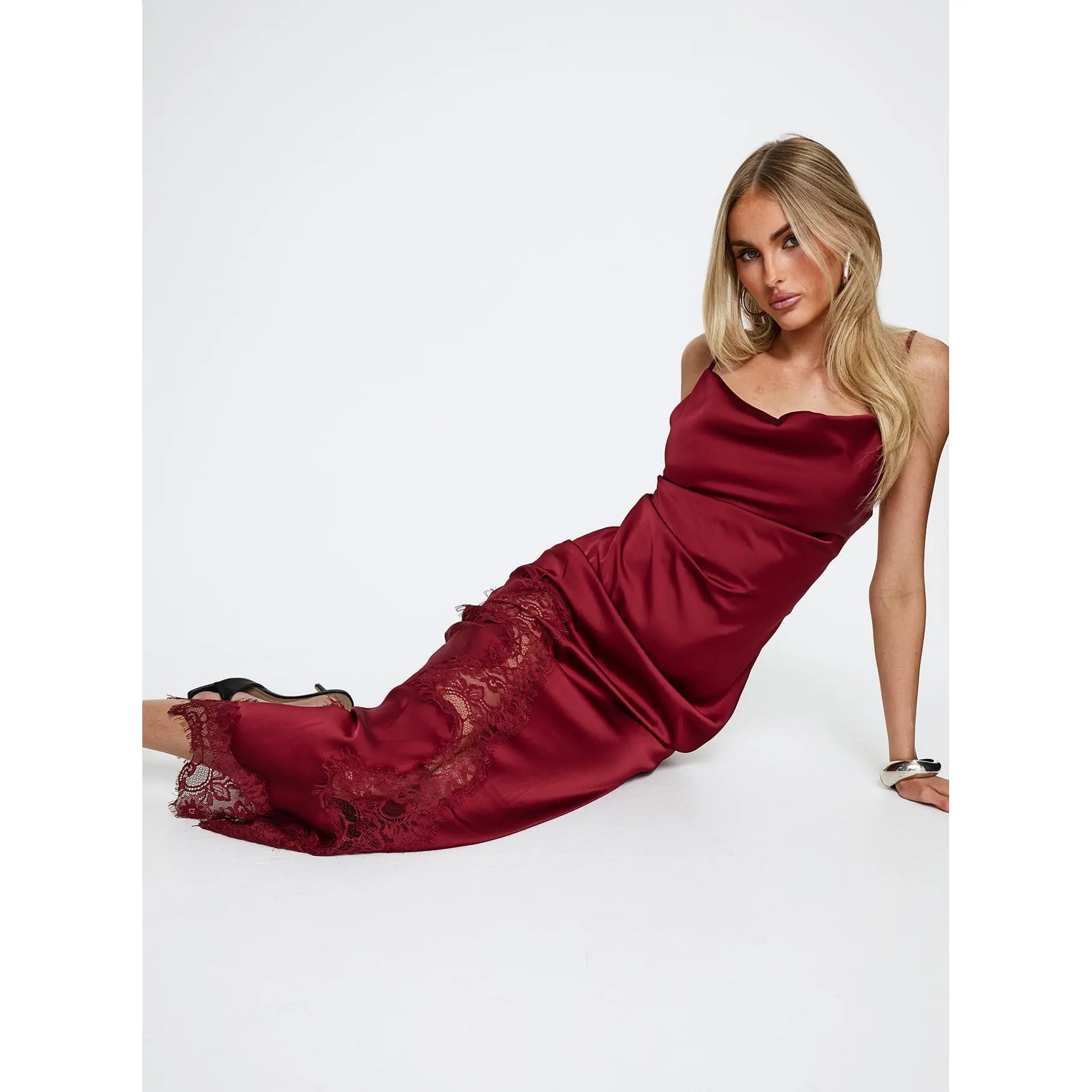 Katalyna Lace Cowl Neck Maxi Dress Red