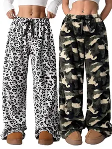 Women's Camo/Leopard Print Plush Pants, Casual Comfy Trousers for Daily Wear, Women's Bottoms for Fall & Winter