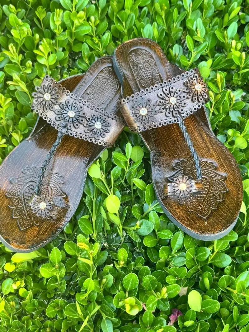 Traditional Hand-Tooled Leather Kolhapuri Chappals  Floral Cutwork Edition Footwear Walking Shoes