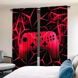 2pcs High-Definition Digital Print Game Console Pattern Curtains, Polyester Material, Semi-Transparent Privacy Protection, Washable, Bedroom & Living Room Decor, Home Decoration Curtain, Window Curtain