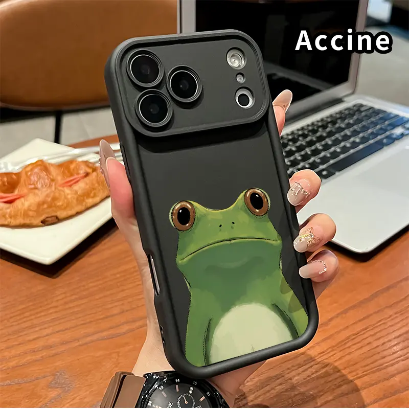 Phone Case for iPhone 17 Pro Max 16 Plus 15 14 13 12 11 Air E Green Frog Gaze Anti-Scratch Shockproof TPU Bumper Drop-proof Cover