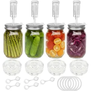 Fermenting weights wide mouth Mason Jar Fermentation Kit with 4 Fermentation Lids, 4 Glass fermentation Weights, 4 Airlocks for Fermenting, 5 Silicone Rings & Grommets - Pickling kit(No Jars)