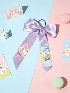 Easter Bunny Gnome Hair Bows for Girls Lavender Satin Ribbon Ponytail Holder Easter Basket Stuffers Kids Hair Accessories Easter Egg Hunt Party Favors Cute Hair Accessories