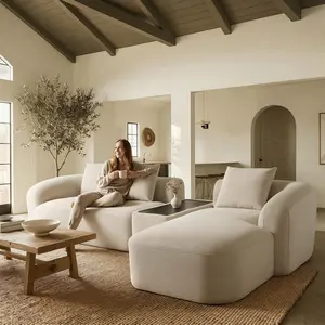 Relefree Modular Sectional Sofa 136'' Modern Curved L Shaped Couch with Movable Coffee Table Spring High-Resilience Foam 3 Pillows Chenille Brown Right Facing Chaise for Living Room