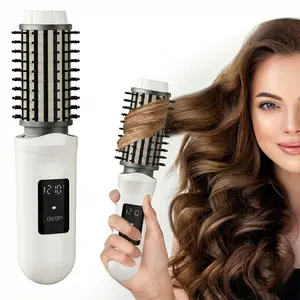 the  curl  collective Portable Wireless Hair Curler & Straightener 2-in-1, Rechargeable Hot Brush with LED Temperature Display, 3 Heat Levels & Fast Ceramic Heating | Travel-Friendly Cordless Styling Tool for Smooth, Lasting Curls