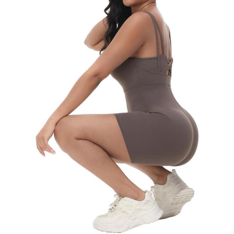 Women's One Piece Jumpsuit Sleeveless Short Bodycon Rompers Back Knotted Yoga Workout Bodysuit tracksuit set high waist legging