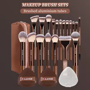 MAANGE 22pcs Makeup Tool Set Makeup Brush Kit Includes 19pcs Makeup Brushes + 2pcs Powder Puffs + 1pc Cosmetic Bag, Foundation Brush Blush Brush Highlight Brush Contour Brush Concealer Brush Eyeshadow Brush Blending Brush Eyebrow Brush with Bag