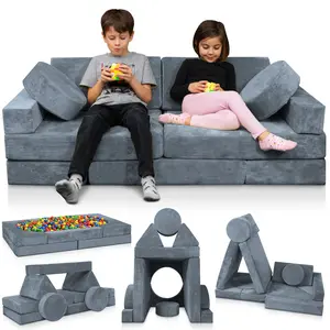 LX15 14pcs Modular Kids Play Couch Dark Gray, Children Furniture, Children Sofa