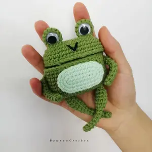 Pawpaw Crochet Animal Airpods Case Frog Design for Airpods 3rd Generation & Pro Crochet Craftsmanship Fun Functional Headphone Cover