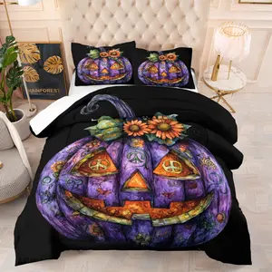 Halloween Pumpkin Pattern Bedding Set, Includes Blanket & Pillowcases, Soft Bedroom Decor for Kids & Adults, Perfect Holiday Gift