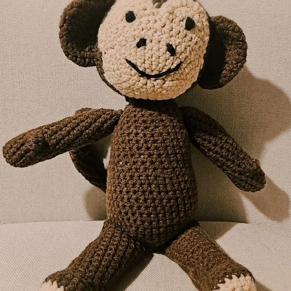Milo the Monkey 12" Handmade Plush Toy with Adorable Face, Long Arms for Hugs, Curly Tail & Soft Durable Yarn for Cuddles and Playtime Adventures