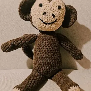Milo the Monkey 12" Handmade Plush Toy with Adorable Face, Long Arms for Hugs, Curly Tail & Soft Durable Yarn for Cuddles and Playtime Adventures